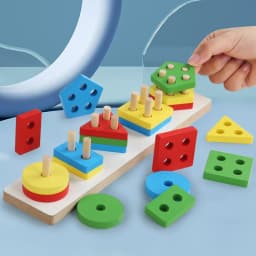 Montessori Toys Wooden Block Puzzle Children Toys Geometric Shape Color Sorter Block Toddler Sorting Math Bricks Stacking Toys