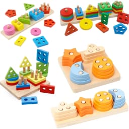 Montessori Toys Wooden Block Puzzle Children Toys Geometric Shape Color Sorter Block Toddler Sorting Math Bricks Stacking Toys