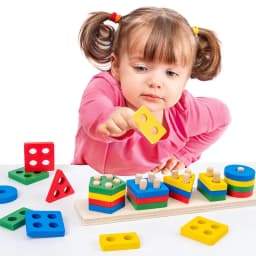 Montessori Toys Wooden Block Puzzle Children Toys Geometric Shape Color Sorter Block Toddler Sorting Math Bricks Stacking Toys