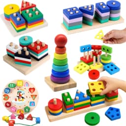 Montessori Toys Wooden Block Puzzle Children Toys Geometric Shape Color Sorter Block Toddler Sorting Math Bricks Stacking Toys