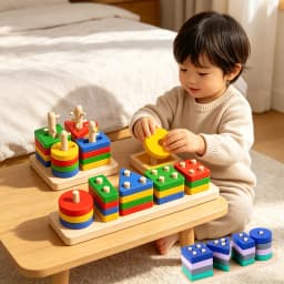 Montessori Toys Wooden Block Puzzle Children Toys Geometric Shape Color Sorter Block Toddler Sorting Math Bricks Stacking Toys