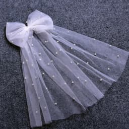 Women Long Ribbon Mesh Bow Hair Clips Elegant Pearls Hairpin White Mesh Hairpins Wedding Party Bride Hair Accessories
