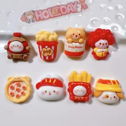 10Pcs Cartoon Pizza Rabbit Fries Flatback Resin Cabochon Scrapbooking Phone Accessories DIY Fake Food Craft Supplies Decoration