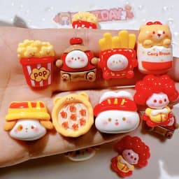 10Pcs Cartoon Pizza Rabbit Fries Flatback Resin Cabochon Scrapbooking Phone Accessories DIY Fake Food Craft Supplies Decoration