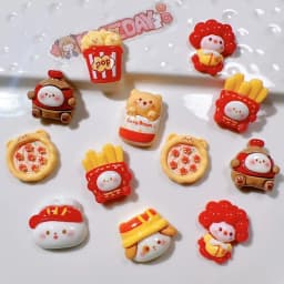 10Pcs Cartoon Pizza Rabbit Fries Flatback Resin Cabochon Scrapbooking Phone Accessories DIY Fake Food Craft Supplies Decoration