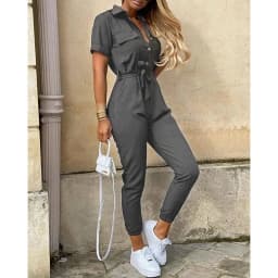 Overalls for Women Casual Lapel Lace-up Print Belt Work Jumpsuit Women One Pieces Bodysuit Women Chic and Elegant Long Jumpsuits