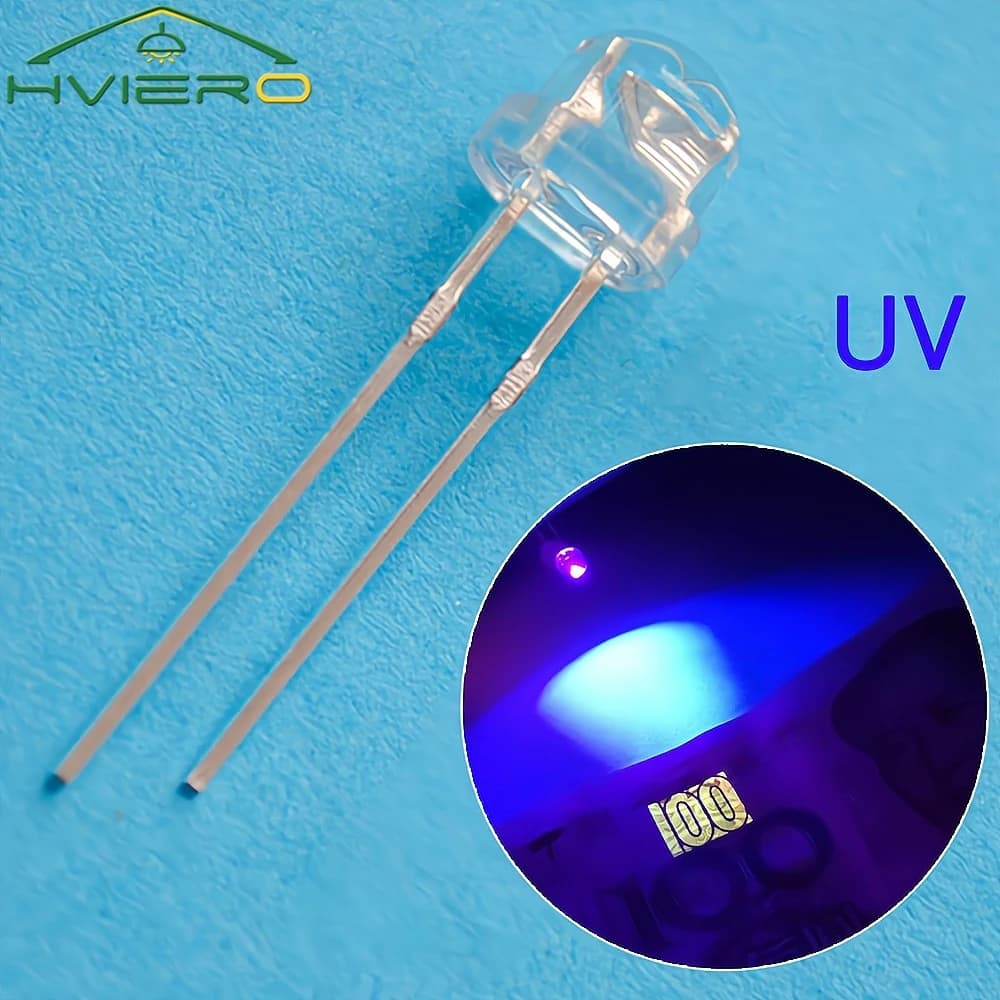 100Pcs 5mm Straw Hat Diode Led 3V UV Purple Water Clear Super Brights Wide Angle Bulb Lamping Atmosphere Diodes Direct Insertion