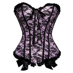 Sexy Satin Overbust Corset Top Lace Bowknot Decorated Clubwear Showgirl Body Shaper Plus Size
