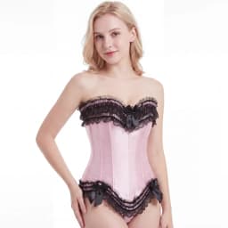 Sexy Satin Overbust Corset Top Lace Bowknot Decorated Clubwear Showgirl Body Shaper Plus Size