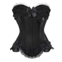 Sexy Satin Overbust Corset Top Lace Bowknot Decorated Clubwear Showgirl Body Shaper Plus Size