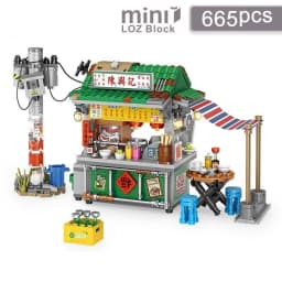 Street View House Building Blocks Izakaya Shaved Ice Shop Takoyaki Shop Coffee Shop Panda Tea House Children's Gift