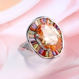 New Statement Bridal Big Round Colorful CZ Finger 925 Sterling Silver Rings Champagne Cubic Zircon Jewelry for Women Party Gift