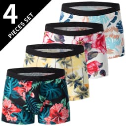 4-piece MEN'S Fashionable and Charming Flower Underwear Comfortable and Breathable Crotch Boxers Teenagers Plus Size Underwear.