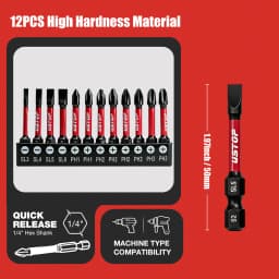Ustop, 12-Piece Set of Sl and Ph Impact Screwdriver Bits, 50mm, Magnetic Bits, S2 Steel Material, Universal 1/4' Hex Shank Compa