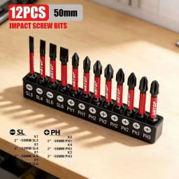 Ustop, 12-Piece Set of Sl and Ph Impact Screwdriver Bits, 50mm, Magnetic Bits, S2 Steel Material, Universal 1/4' Hex Shank Compa