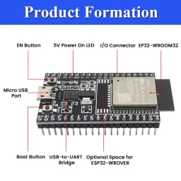 ESP32-WROOM-32U DevKitC WiFi Bluetooth IoT Development Board with 2.4G Antenna & Arduino+ Compatible for Wireless Programming