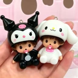 Ins Style Cute Hello Kitty Monchhichi Keychain Vinyl Doll Pendant Couple Style Backpack Hanger Car Decoration Trending Ornament