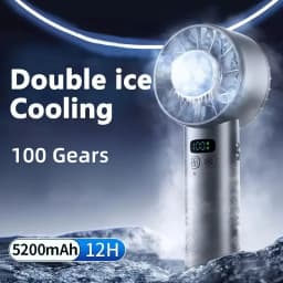5200mAh Portable Handheld Fan with Double Ice Cooling, High-Speed Rechargeable USB Fan, Foldable Design