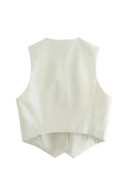 HH Fashion Women Vest Sleeveless Vests for Women Chic V-Neck Single-Breasted Ladies Elegant White Waistcoat Tops