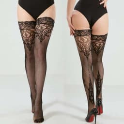 Plus Large Size Elastic Woman's Floral Lace Over The Knee Thigh High Fishnet Mesh Sexy Black Gothic Stockings Non-slip 3XXXL 5XL