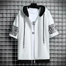 Fashion Men's Hoodies Summer Men Clothing T-shirt Zipper Hood Cartoon Casual T Shirt Print Hooded Top Short Sleeve Men