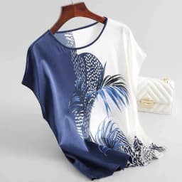 Fashion Floral Print Blouse Pullover Ladies Silk Satin Plus Size Batwing Sleeve Vintage T-shirt Casual Short Sleeve Tops