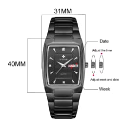 WWOOR 2026 New Square Watch Men with Automatic Week Date Luxury Stainless Steel Gold Mens Quartz Wrist Watches Relogio Masculino