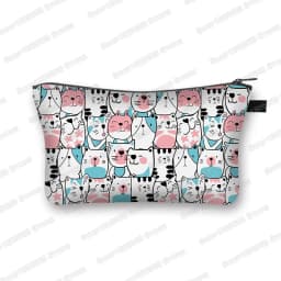 Kawaii Cartoon Cat Dog Cosmetic Case Cute Kitten Puppy Makeup Bags Women Toiletries Bags Clutch Lipstick Pouch Girl Cosmetic Bag