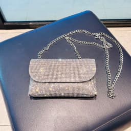 Women's Clutch Bag with Rhinestones Silver Purse on Chain PU Leather Evening Bag Ladies Fashion Party Evening Shoulder Bag