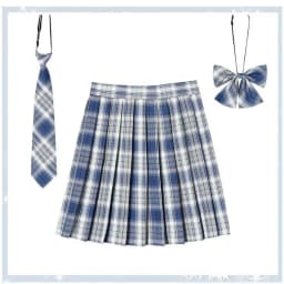 Women Plaid Pleat Skirt With Necktie Bowtie XS- 5XL Harajuku Preppy Mini Japanese School Uniforms Girls Summer Jupe Kawaii Skirt