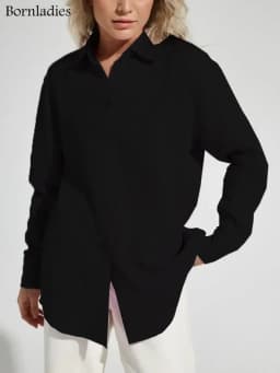 Bornladies 2025 Women's Spring Summer 100% Cotton Shirts Office Lady Fashionable Solid Lady Long Sleeve Loose Tops Crepe Shirts