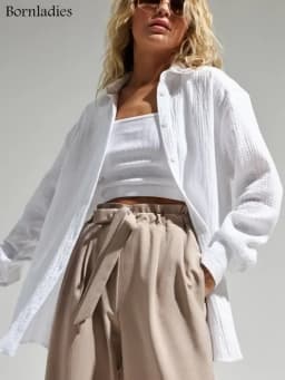 Bornladies 2025 Women's Spring Summer 100% Cotton Shirts Office Lady Fashionable Solid Lady Long Sleeve Loose Tops Crepe Shirts