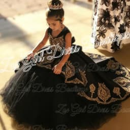 High Quality First Communion Dresses Kids Evening Ball Gown Gold Applique Bow Girls Pageant Dress Satin Tulle Flower Girl Dress