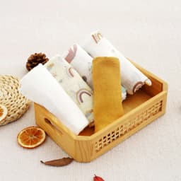 Elinfant 5pcs Gift Set Bamboo Cotton Muslin Bib Burp Cloth 100% Cotton 60*60cm 2 Layers Baby Scarf Handkerchief