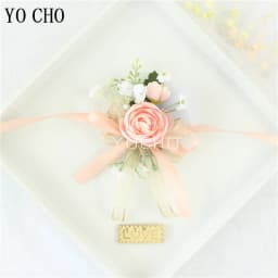 Wedding Groom Boutonniere Bride Bridesmaid Women Hand Wrist Flower Silk Rose Boutonniere Buttonhole for Marriage Party Flower