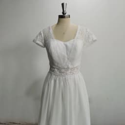 Boho Lace Short Sleeve Chiffon Wedding Dress V Back Beach Bridal Gown Custom Vestido Novia Elopement Simple White Bride Gown