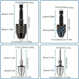 Keyless Drill Chuck, 1/4, 1/8, 1/16 Inch Hex and Round Shanks Small Drill Chuck Change Adapter