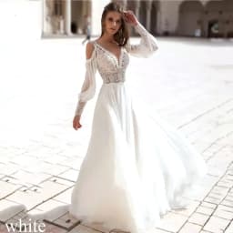Beach Chiffon Elegant Wedding Dresses Detachable Puff Sleeves V Neck Lace Applique Backless Boho Elegant Bridal Gowns Customized
