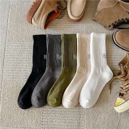 Men's Vintage Male Letter Medium Tube Socks Japanese Solid Thickened Sports Socks Towel Bottom Couple Knitted Socks