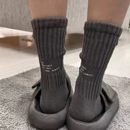 Men's Vintage Male Letter Medium Tube Socks Japanese Solid Thickened Sports Socks Towel Bottom Couple Knitted Socks