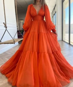 Sevintage Customized Long Puff Sleeves Prom Dresses V-Neck Pleats Chiffon Princess Evening Gowns Women Party Dress Plus Size