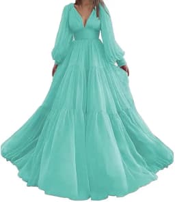 Sevintage Customized Long Puff Sleeves Prom Dresses V-Neck Pleats Chiffon Princess Evening Gowns Women Party Dress Plus Size