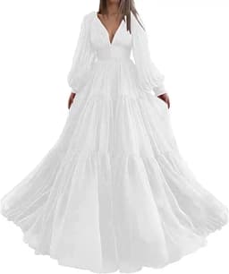 Sevintage Customized Long Puff Sleeves Prom Dresses V-Neck Pleats Chiffon Princess Evening Gowns Women Party Dress Plus Size