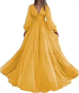 Sevintage Customized Long Puff Sleeves Prom Dresses V-Neck Pleats Chiffon Princess Evening Gowns Women Party Dress Plus Size