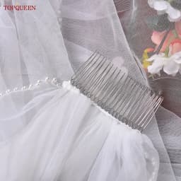 TOPQUEEN V35 Bridal Veil with Pearls Single Tier Bead Edge Bridal Veil Elbow Length Elegance Voile De MariéE High Quality