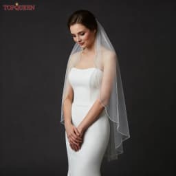 TOPQUEEN V35 Bridal Veil with Pearls Single Tier Bead Edge Bridal Veil Elbow Length Elegance Voile De MariéE High Quality