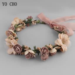 Meldel Bridal Hair Accessories Foam Rose Headband Women Headdress Silk Fake Flower Wreath Handmade Headband