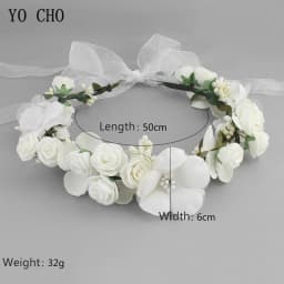 Meldel Bridal Hair Accessories Foam Rose Headband Women Headdress Silk Fake Flower Wreath Handmade Headband