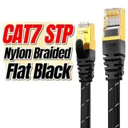 AMPCOM CAT7 Ethernet Cable Flat Lan Cable SFTP Round RJ45 Network Cable Cat 7 Internet Cord for Router Modem PC PS4 Patch Cable