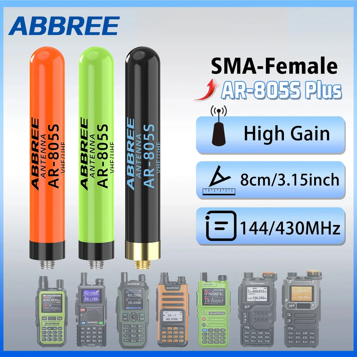 ABBREE AR-805PLUS Dual Band Mini Antenna SMA-Female VHF UHF High Gain For Baofeng UV-5R BF-888S UV-21 PRO 5RH QUANSHENG UV-K5